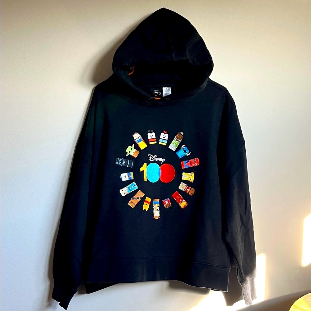 Disney 100 Anniversary Black Hoodie Colorful Character Design